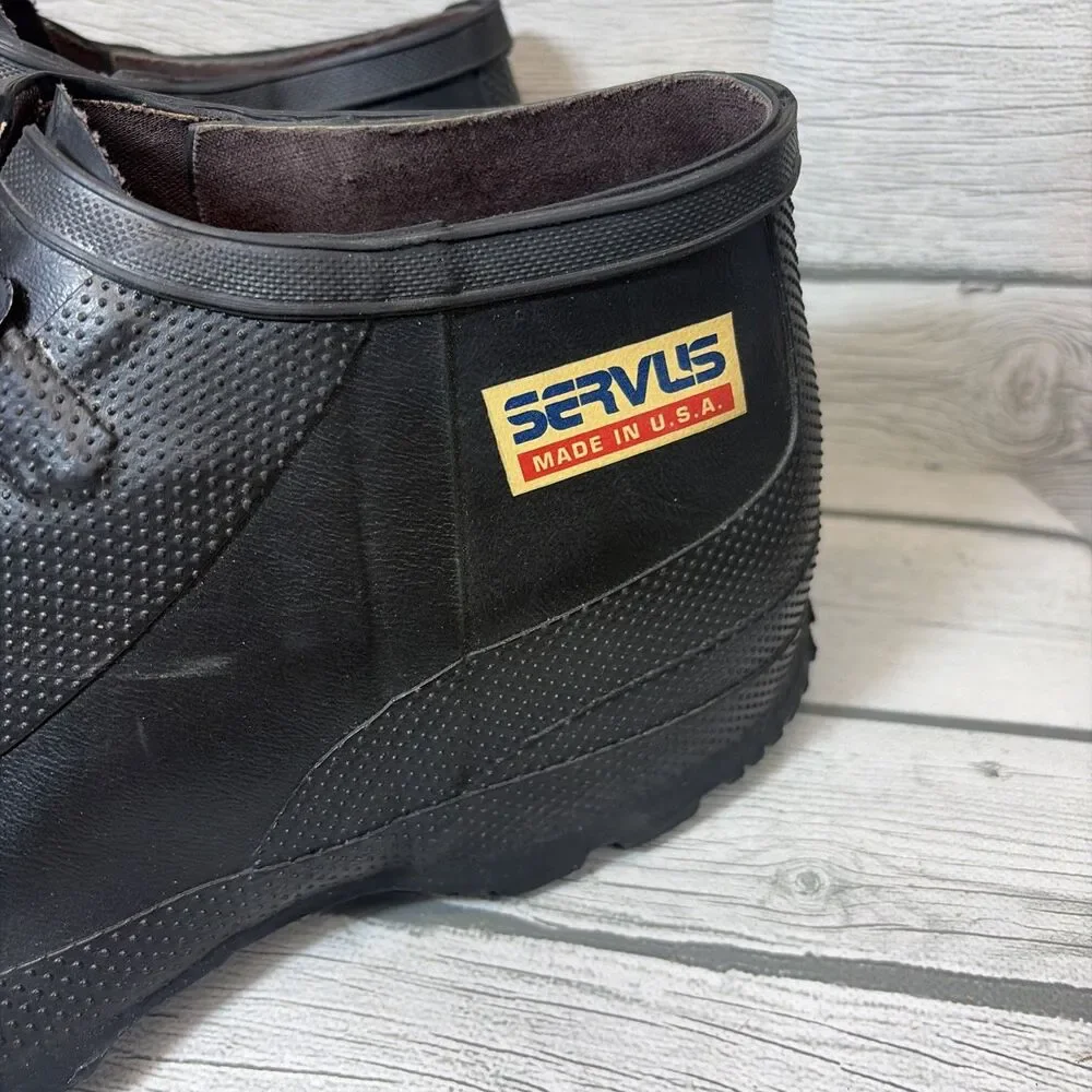 Servus USA made Black Rubber Galoshes Boots Slip on Shoe Cover Men's Rain Size 9
